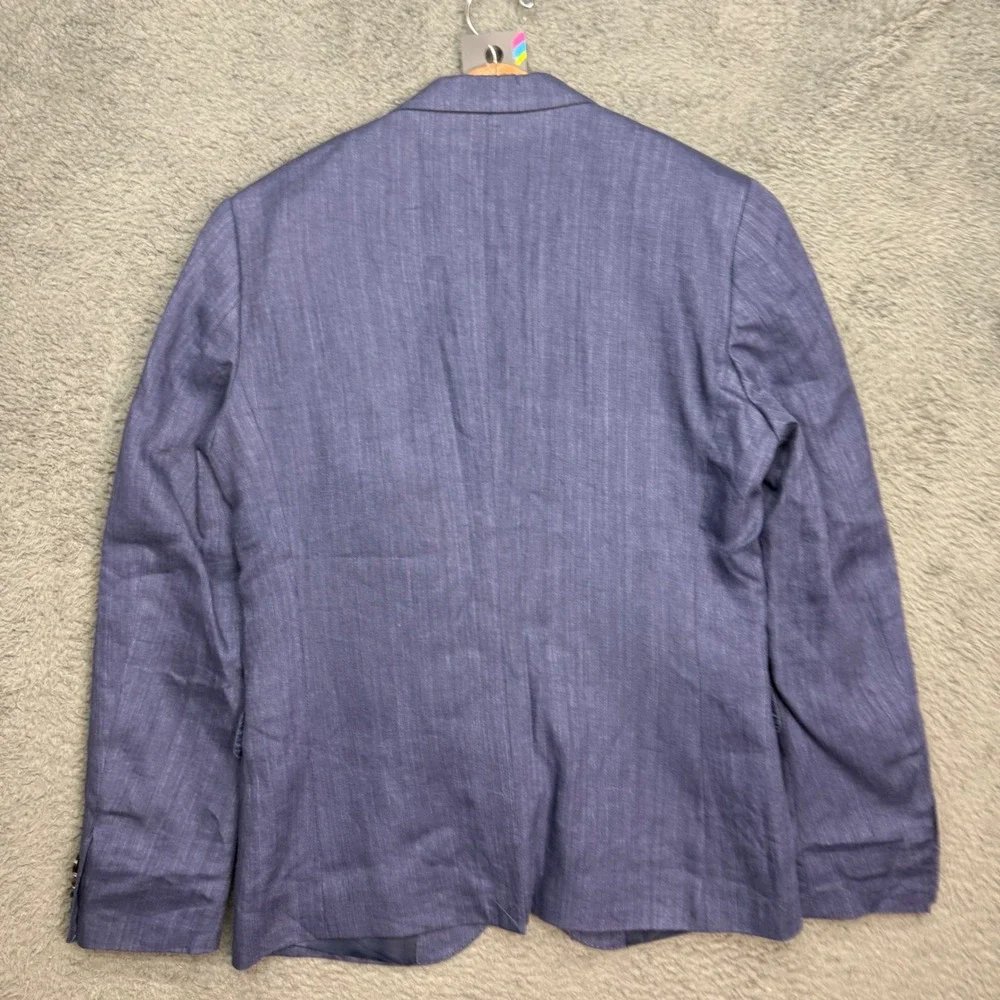 H&M Blazer Mens 38R Blue 100% Linen Slim Fit Two Button Sport Coat Jacket